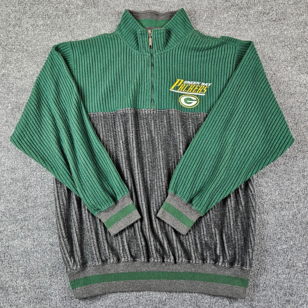 Vintage Green Bay Packers Lee Sport Pullover Sweater Mens M NFL 1/4 Zip Green‎